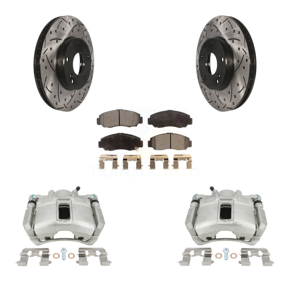 Front Disc Brake Coated Caliper Drilled Slotted Rotors And Semi-Metallic Pads Kit For Honda Accord KCD-100147P by Transit Auto