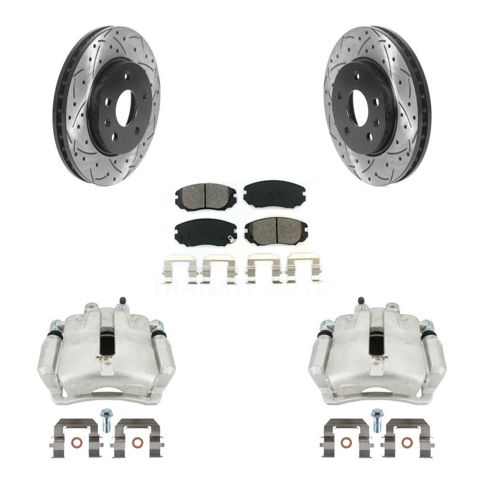 Front Disc Brake Coated Caliper Drilled Slotted Rotors And Semi-Metallic Pads Kit For Chevrolet Malibu Buick LaCrosse Regal Limited KCD-100147S