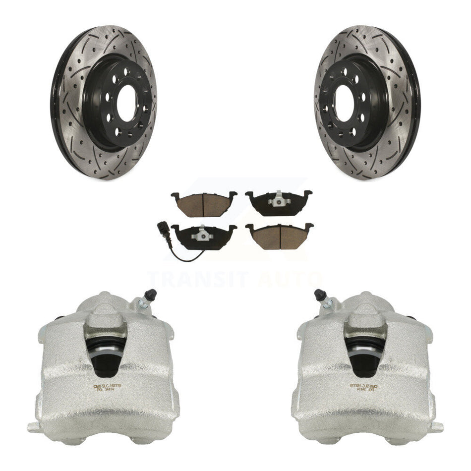 Front Disc Brake Coated Caliper Drilled Slotted Rotors And Ceramic Pads Kit For Volkswagen Jetta With 280mm Diameter Rotor KCD-100148C