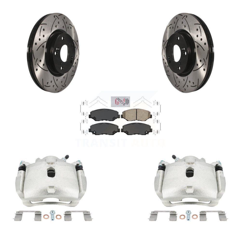 Front Brake Coated Caliper Drill Slotted Rotor Ceramic Pad Kit For Honda Civic Acura ILX KCD-100148N