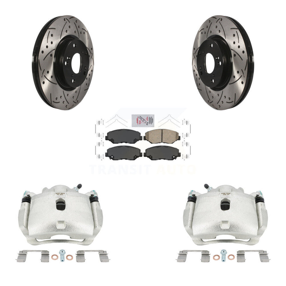 Front Brake Coated Caliper Drill Slotted Rotor Ceramic Pad Kit For Honda Civic Acura ILX KCD-100148N