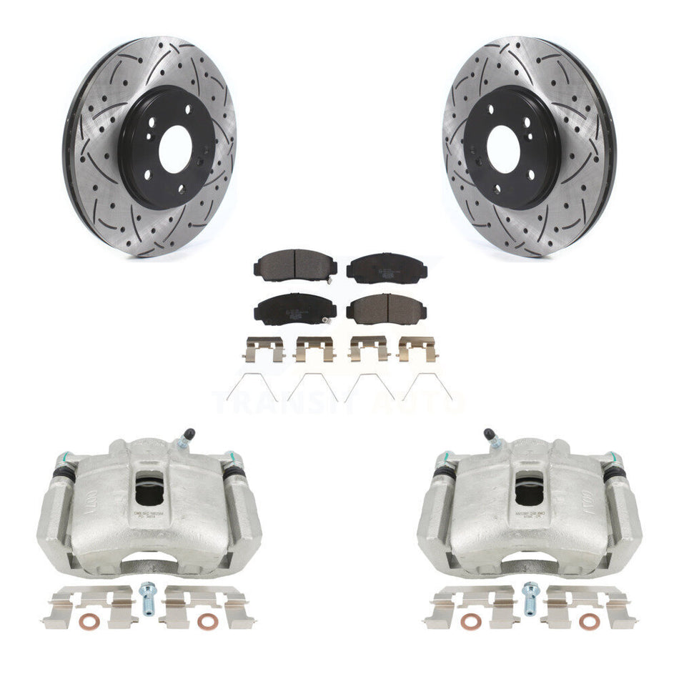 Front Disc Brake Coated Caliper Drilled Slotted Rotors And Ceramic Pads Kit For Honda Accord Acura TSX KCD-100148T