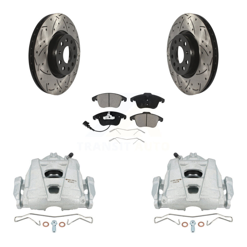 Front Disc Brake Coated Caliper Drilled Slotted Rotors And Ceramic Pads Kit For Volkswagen Passat Tiguan Audi Q3 Quattro Limited KCD-100149C