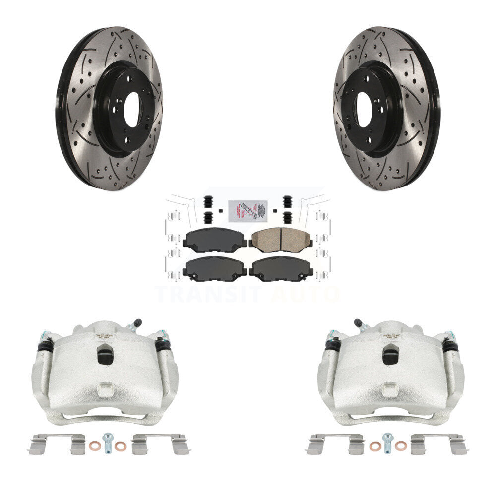 Front Brake Coated Caliper Drill Slotted Rotor Ceramic Pad Kit For Honda Civic Acura ILX KCD-100149N