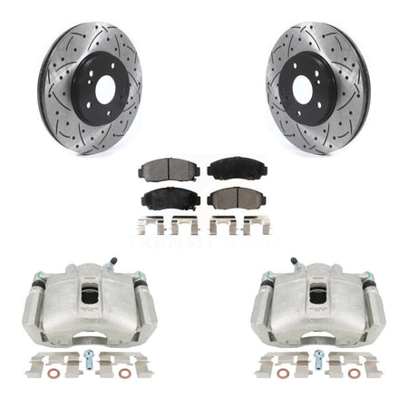 Front Disc Brake Coated Caliper Drilled Slotted Rotors And Semi-Metallic Pads Kit For Honda Accord Acura TL TSX CL KCD-100149P by Transit Auto