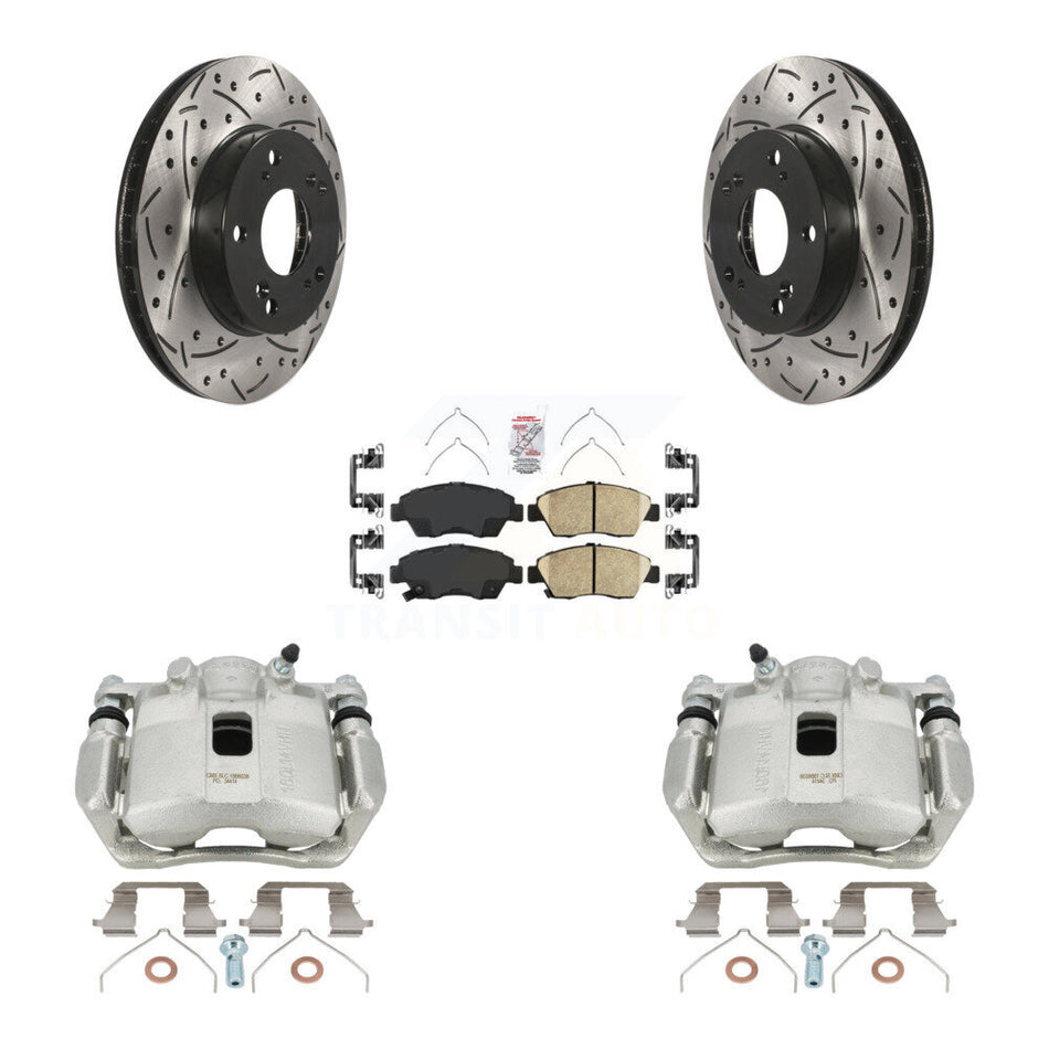 Front Disc Brake Coated Caliper Drilled Slotted Rotors And Ceramic Pads Kit For Honda Civic Acura ILX KCD-100150N