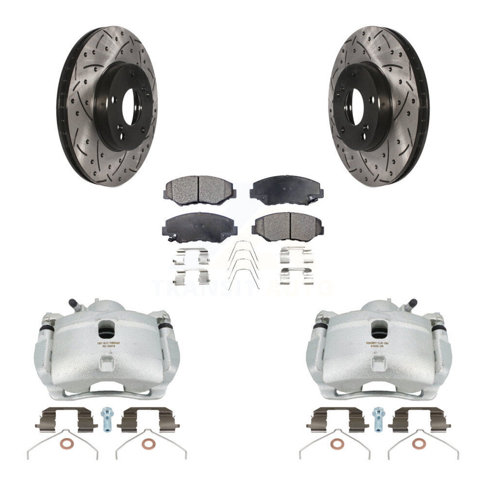 Front Disc Brake Coated Caliper Drilled Slotted Rotors And Semi-Metallic Pads Kit For 2003-2011 Honda Element KCD-100150P