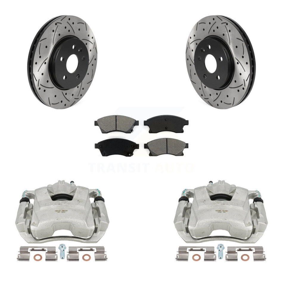 Front Disc Brake Coated Caliper Drilled Slotted Rotors And Semi-Metallic Pads Kit For 2013-2014 Chevrolet Sonic RS KCD-100150S by Transit Auto