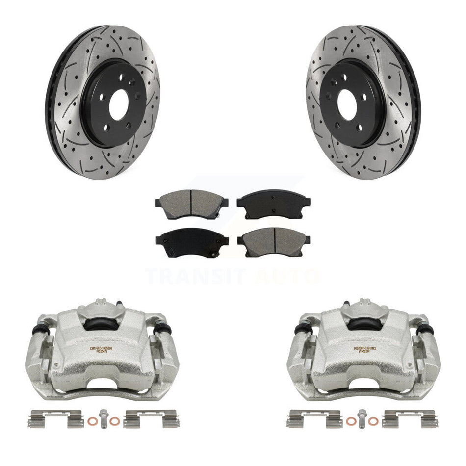 Front Disc Brake Coated Caliper Drilled Slotted Rotors And Semi-Metallic Pads Kit For 2013-2014 Chevrolet Sonic RS KCD-100150S