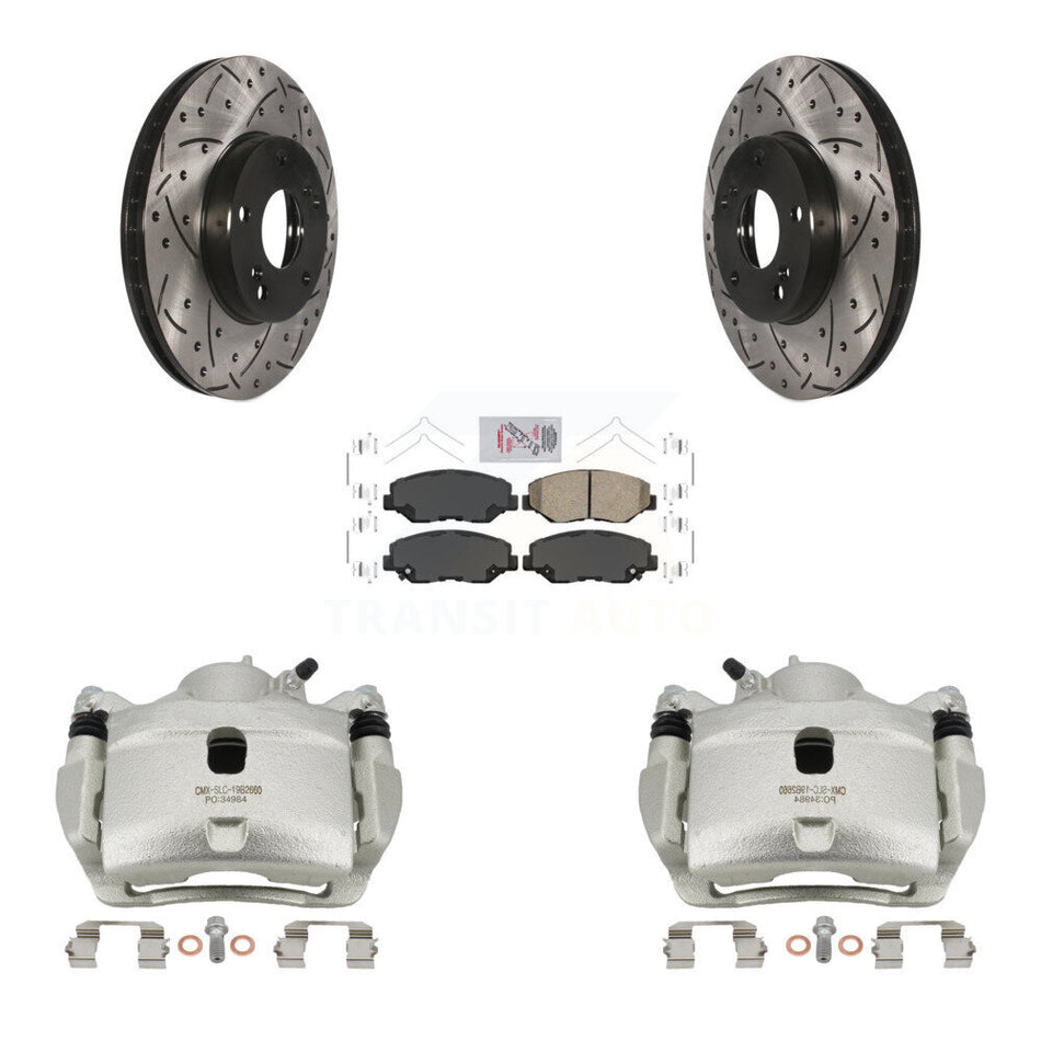 Front Disc Brake Coated Caliper Drill Slotted Rotor Ceramic Pad Kit For Honda Civic CR-Z KCD-100151N