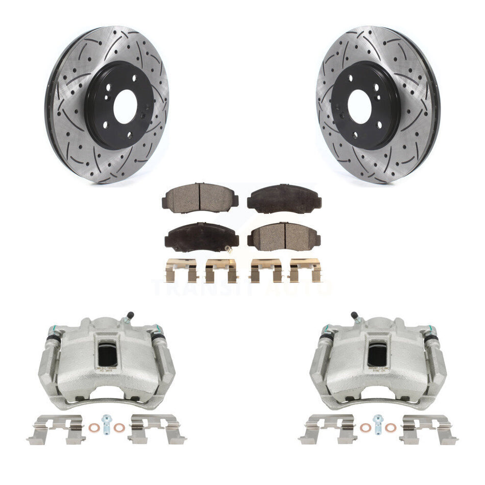Front Disc Brake Coated Caliper Drilled Slotted Rotors And Semi-Metallic Pads Kit For Honda Accord KCD-100151P