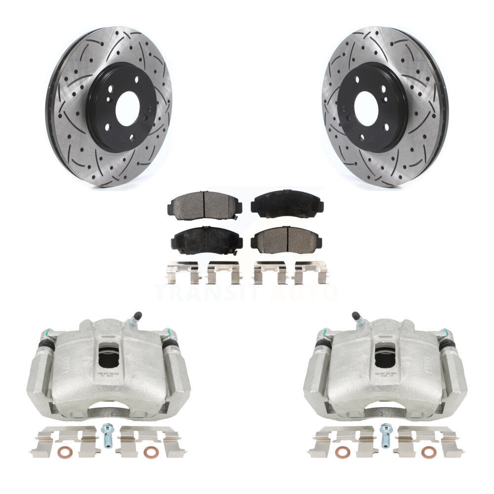 Front Disc Brake Coated Caliper Drilled Slotted Rotors And Ceramic Pads Kit For Honda Accord Acura TL TSX CL KCD-100151T by Transit Auto