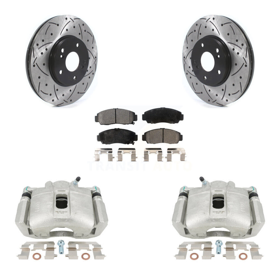 Front Disc Brake Coated Caliper Drilled Slotted Rotors And Ceramic Pads Kit For Honda Accord Acura TL TSX CL KCD-100151T