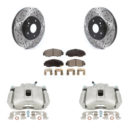 Front Disc Brake Coated Caliper Drilled Slotted Rotors And Semi-Metallic Pads Kit For 2005-2007 Honda Accord Sedan with 3.0L GAS engine Manual transmission KCD-100152P by Transit Auto