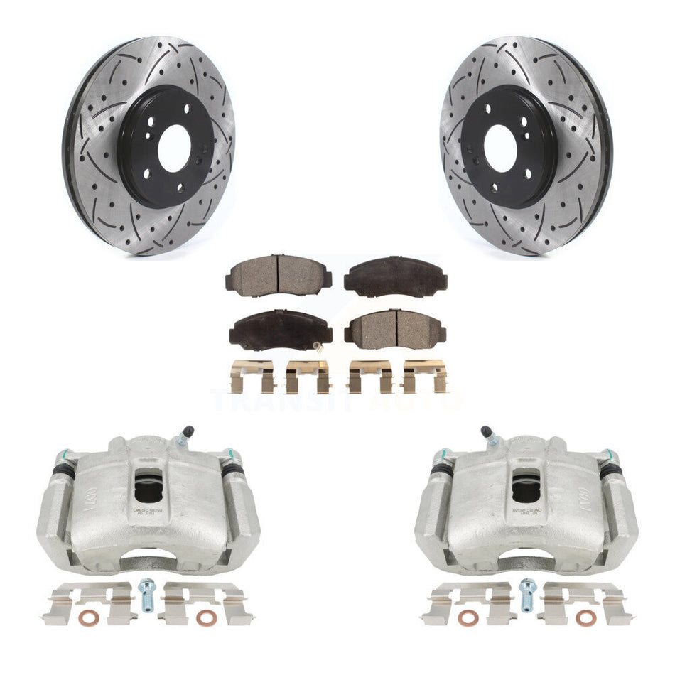 Front Disc Brake Coated Caliper Drilled Slotted Rotors And Semi-Metallic Pads Kit For 2005-2007 Honda Accord Sedan with 3.0L GAS engine Manual transmission KCD-100152P