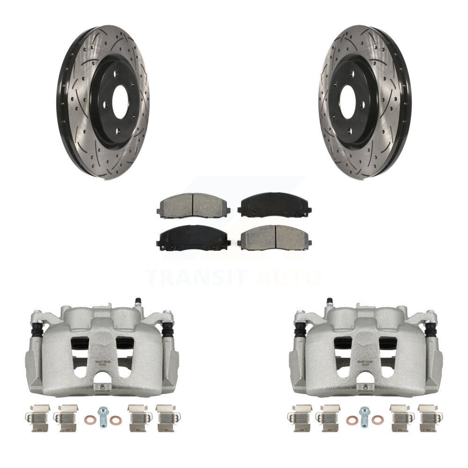 Front Disc Brake Coated Caliper Drilled Slotted Rotors And Semi-Metallic Pads Kit For 2014-2020 Dodge Journey KCD-100152S
