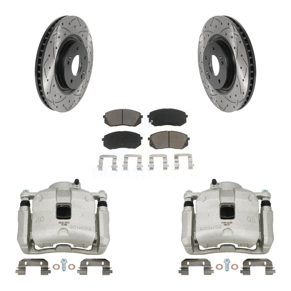 Front Brake Caliper Drill Slot Rotor Ceramic Pad Kit For 16 Hyundai Tucson From 05 08 15 KCD-100153C