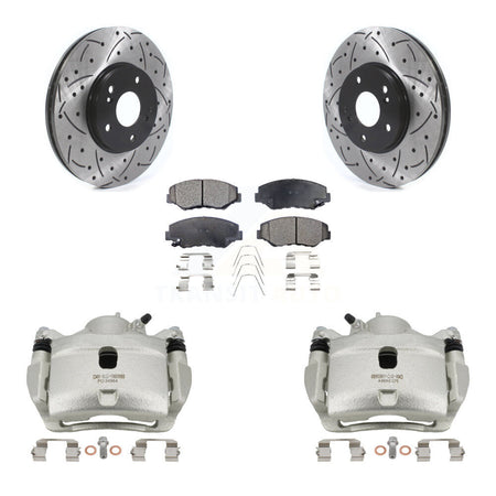 Front Disc Brake Coated Caliper Drill Slot Rotors Semi-Metallic Pad Kit For Honda Accord KCD-100153P