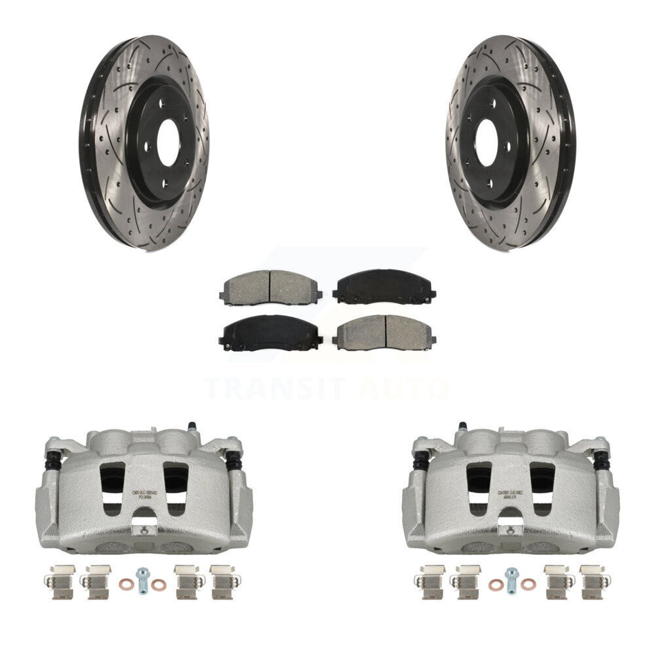 Front Disc Brake Coated Caliper Drilled Slotted Rotors And Semi-Metallic Pads Kit For Dodge Grand Caravan Chrysler Pacifica Voyager KCD-100153S