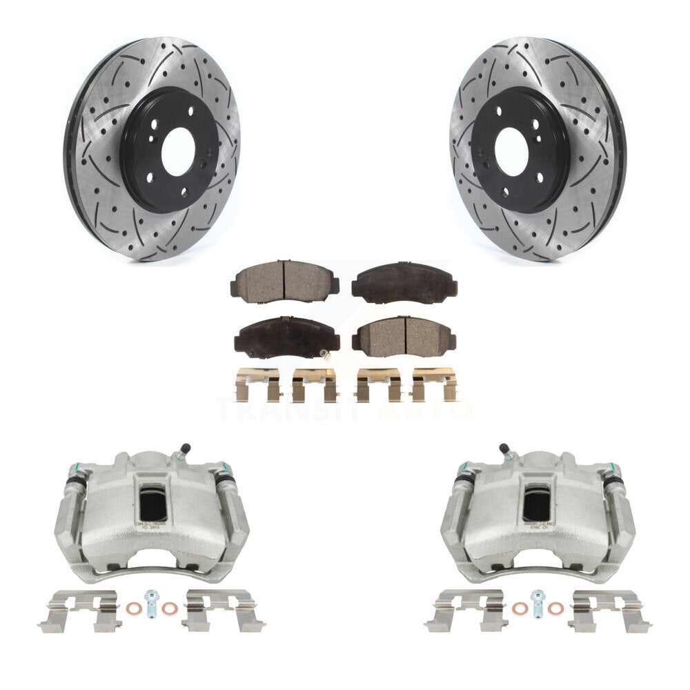 Front Disc Brake Coated Caliper Drilled Slotted Rotors And Ceramic Pads Kit For Honda Accord KCD-100153T by Transit Auto