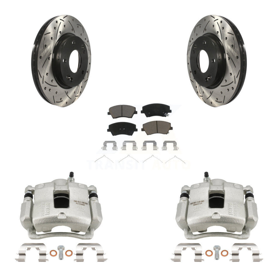 Front Disc Brake Coated Caliper Drill Slotted Rotors Ceramic Pad Kit For Hyundai Elantra KCD-100154C