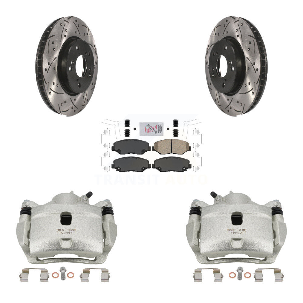 Front Disc Brake Coated Caliper Drilled Slotted Rotors & Ceramic Pad Kit For Honda Civic KCD-100154N