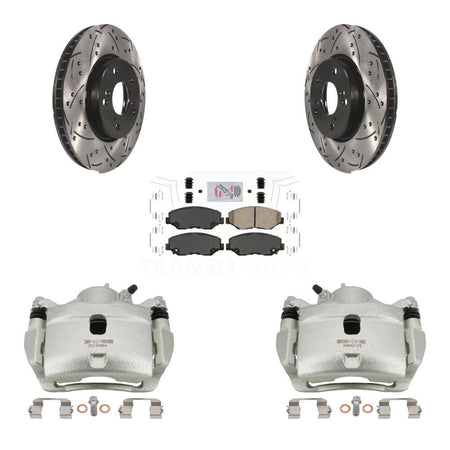 Front Disc Brake Coated Caliper Drilled Slotted Rotors & Ceramic Pad Kit For Honda Civic KCD-100154N