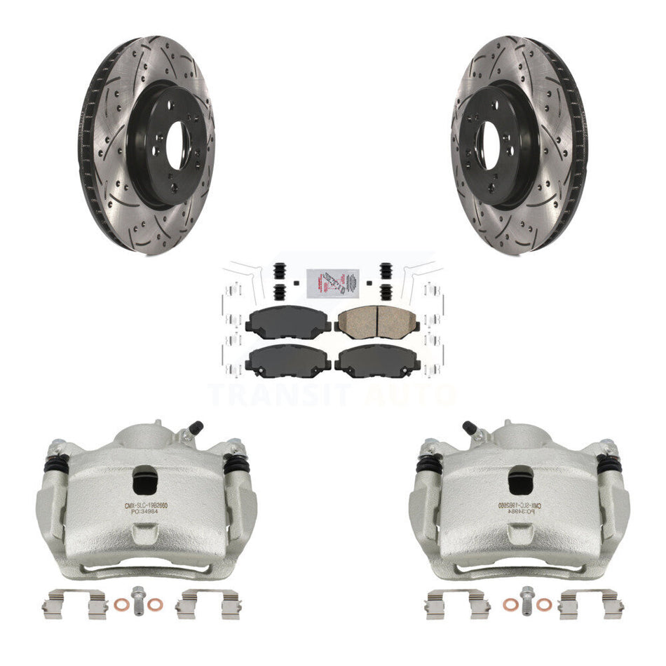 Front Disc Brake Coated Caliper Drilled Slotted Rotors & Ceramic Pad Kit For Honda Civic KCD-100154N