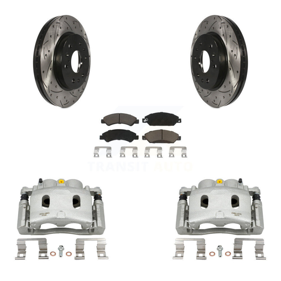 Front Brake Caliper Drill Slot Rotor Ceramic Pad Kit For Chevrolet Avalanche Cadillac XL KCD-100155C