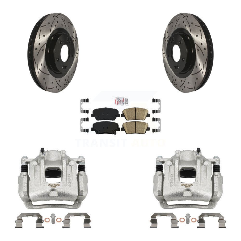 Front Brake Coat Caliper Drill Slot Rotor Ceramic Pad Kit For Hyundai Santa Fe Sport Kia KCD-100155N