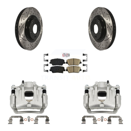 Front Brake Coat Caliper Drill Slot Rotor Ceramic Pad Kit For Hyundai Santa Fe Sport Kia KCD-100155N