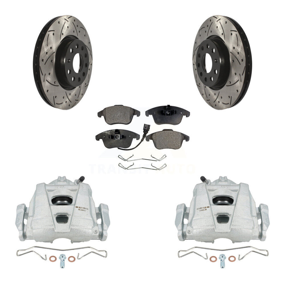 Front Disc Brake Coated Caliper Drilled Slotted Rotors And Semi-Metallic Pads Kit For Volkswagen Passat Tiguan Audi Q3 Quattro Limited KCD-100155P