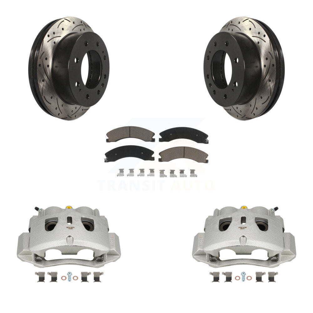 Front Brake Caliper Drill Slotted Rotor Ceramic Pad Kit For GMC Chevrolet Sierra 2500 HD KCD-100157C
