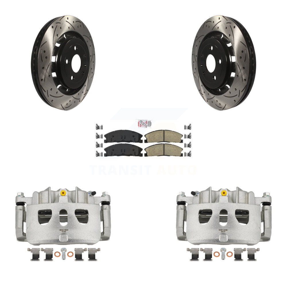 Front Brake Caliper Drill Slot Rotor Ceramic Pad Kit For Ford Explorer Flex Taurus Sedan KCD-100157N