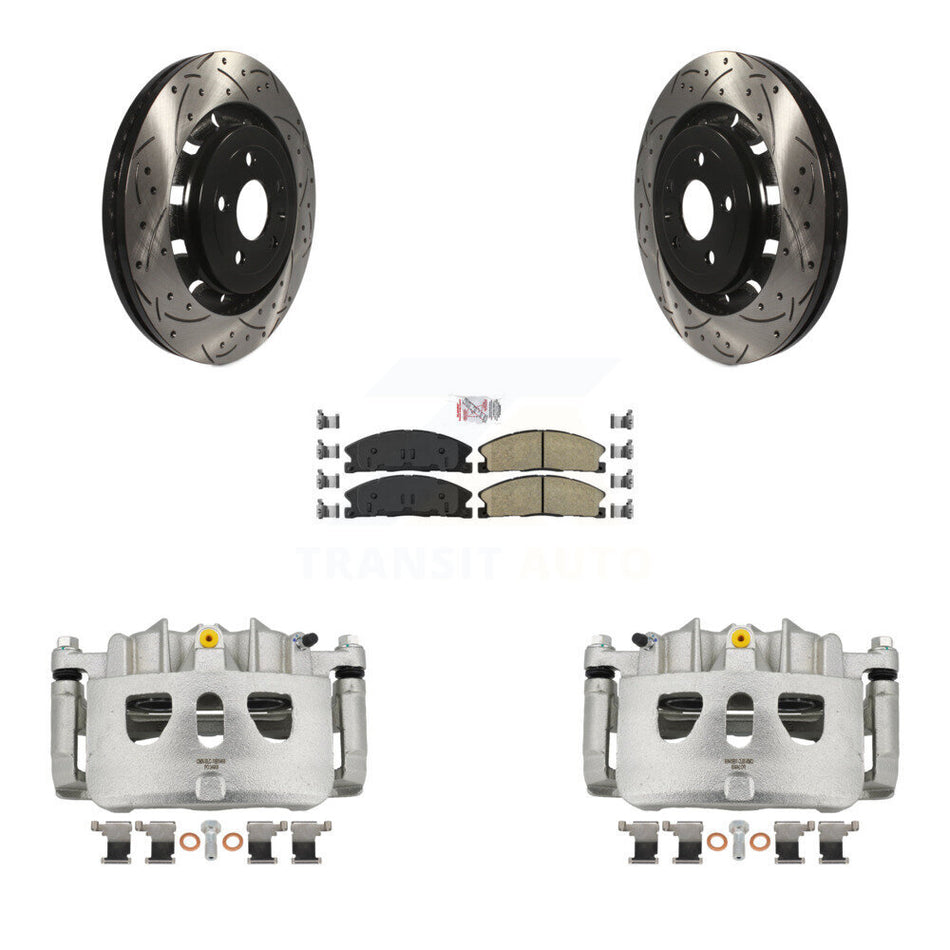 Front Brake Caliper Drill Slot Rotor Ceramic Pad Kit For Ford Explorer Flex Taurus Sedan KCD-100157N