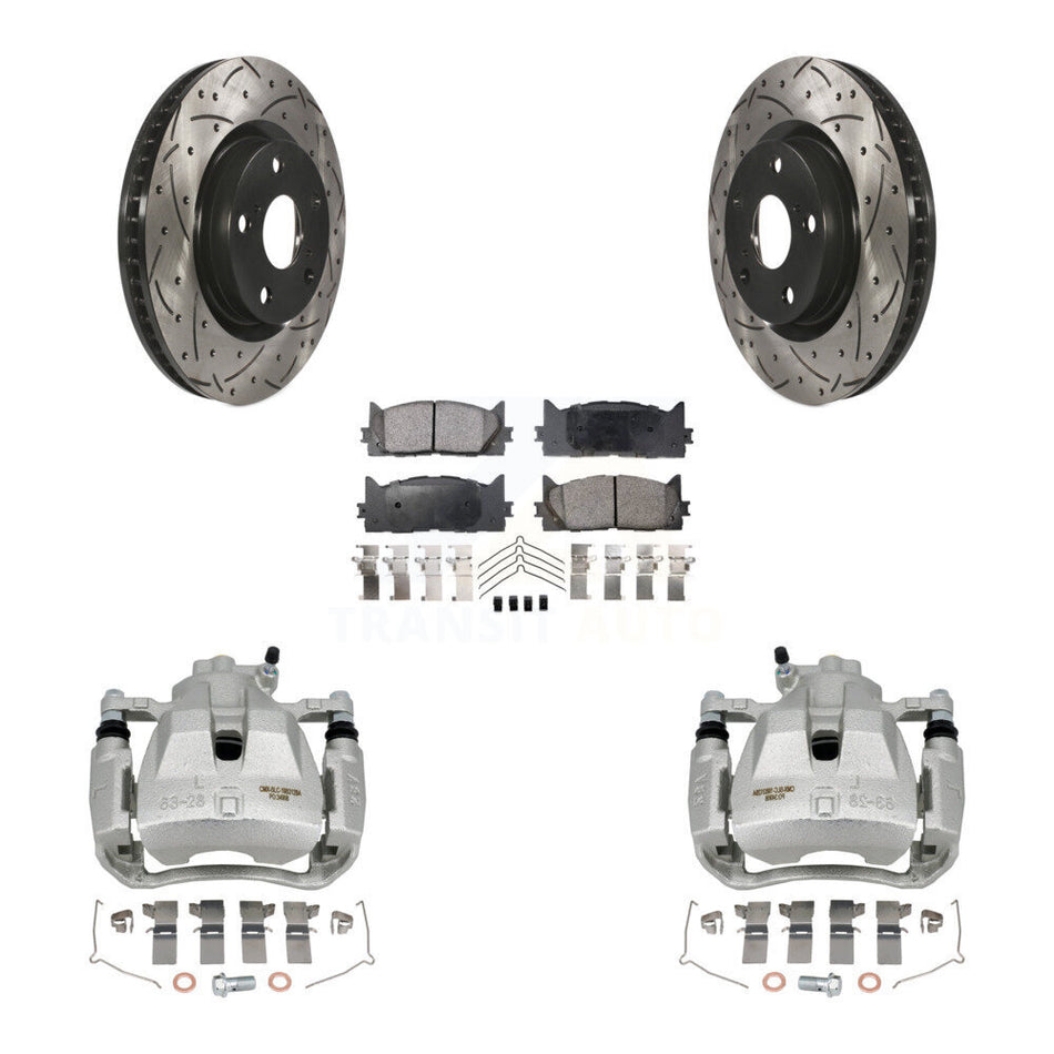 Front Brake Caliper Drill Slot Rotors Semi-Metallic Pad Kit For Toyota Camry Lexus ES350 KCD-100158P