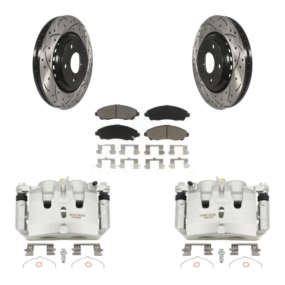 Front Brake Caliper Drill Slot Rotor Ceramic Pad Kit For Honda Pilot Ridgeline Acura MDX KCD-100159C