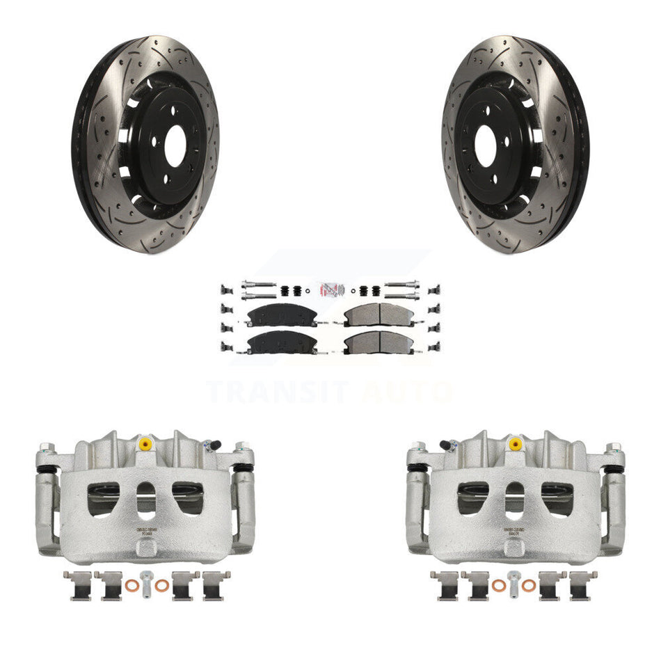 Front Brake Caliper Drill Slot Rotor Semi-Metallic Pad Kit For Ford Explorer Flex Taurus KCD-100159N