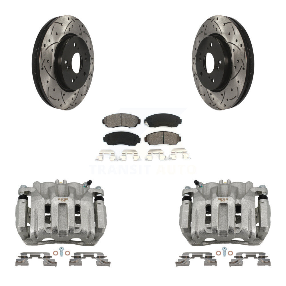 Front Brake Coat Caliper Drill Slot Rotor Semi-Metallic Pad Kit For Honda CR-V Acura RDX KCD-100159S