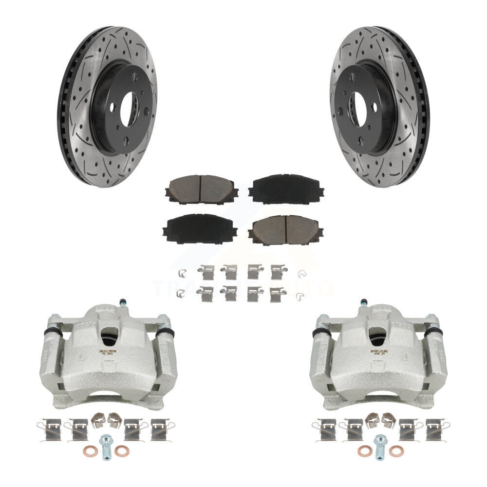 Front Disc Brake Coated Caliper Drilled Slotted Rotor & Ceramic Pad Kit For Toyota Yaris KCD-100160C
