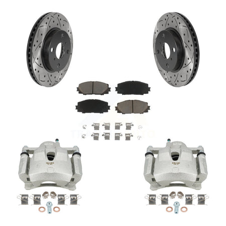 Front Disc Brake Coated Caliper Drilled Slotted Rotor & Ceramic Pad Kit For Toyota Yaris KCD-100160C