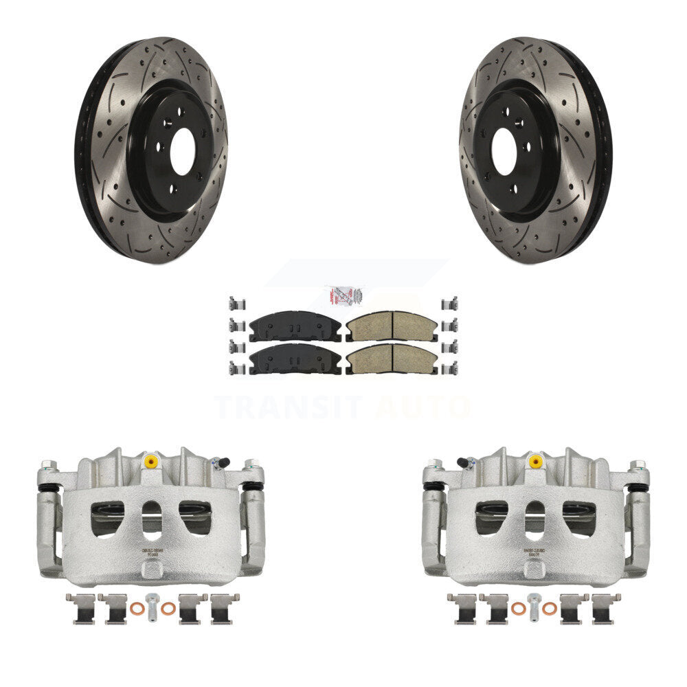 Front Brake Coated Caliper Drill Slot Rotor Ceramic Pad Kit For 2013 Ford Explorer Sport KCD-100160N