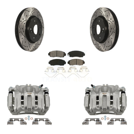 Front Brake Coat Caliper Drill Slot Rotor Semi-Metallic Pad Kit For Honda CR-V Crosstour KCD-100160S