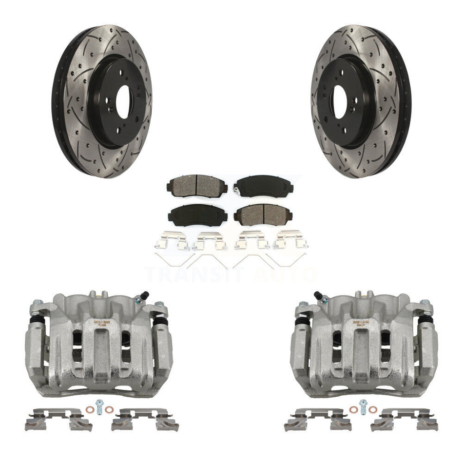 Front Brake Coat Caliper Drill Slot Rotor Semi-Metallic Pad Kit For Honda CR-V Crosstour KCD-100160S