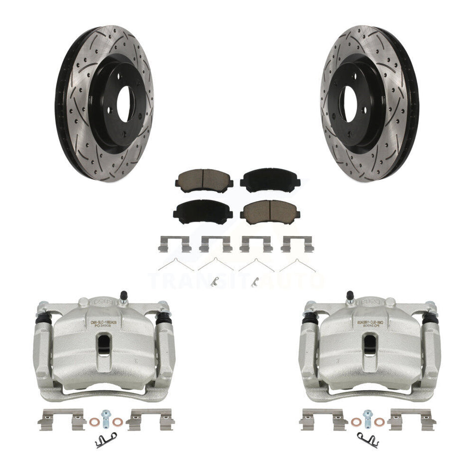 Front Disc Brake Coated Caliper Drill Slot Rotor Ceramic Pad Kit For Nissan Rogue Select KCD-100161C