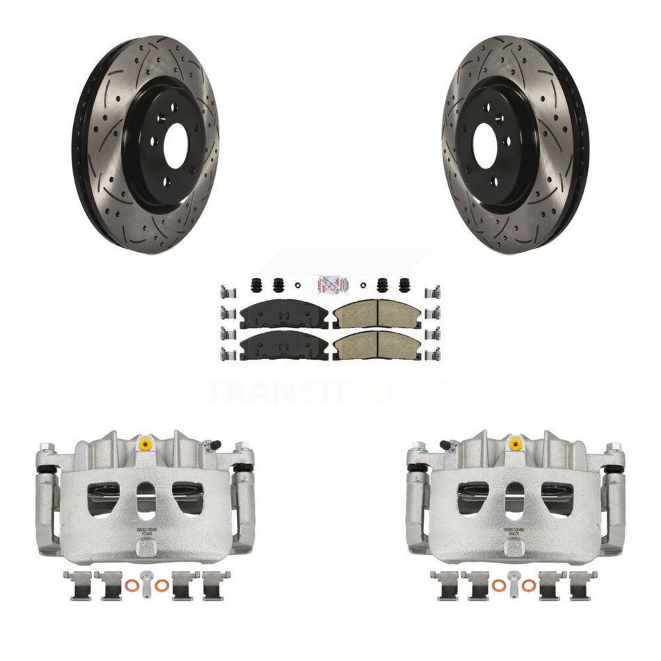 Front Brake Coated Caliper Drill Slot Rotor Ceramic Pad Kit For 2013 Ford Explorer Sport KCD-100161N