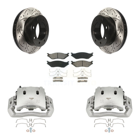 Front Brake Caliper Drill Slotted Rotors Semi-Metallic Pad Kit For Ford F-450 Super Duty KCD-100162S