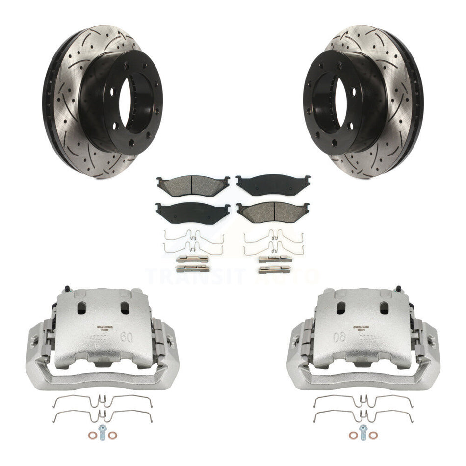 Front Brake Caliper Drill Slotted Rotors Semi-Metallic Pad Kit For Ford F-450 Super Duty KCD-100162S