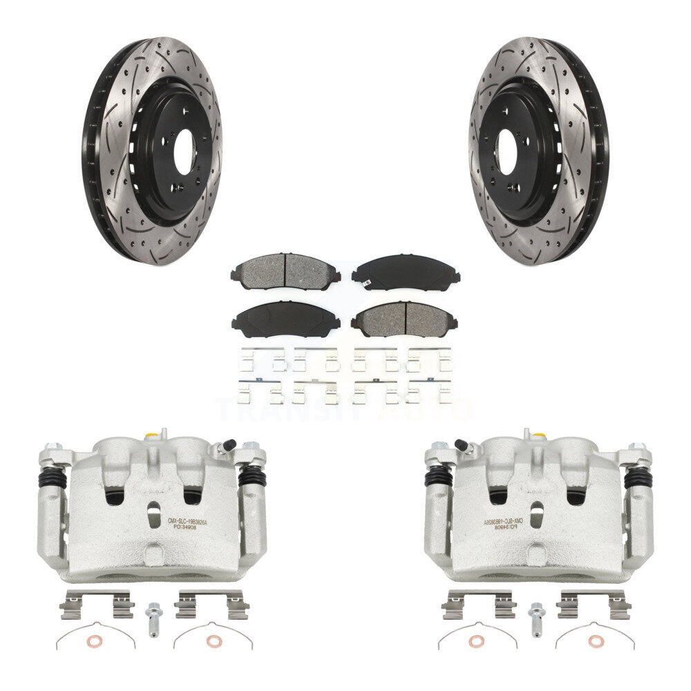 Front Brake Coat Caliper Drill Slot Rotors Semi-Metallic Pad Kit For 2014-2016 Acura MDX KCD-100163S