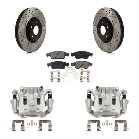 Front Brake Coat Caliper Drill Slot Rotor Ceramic Pad Kit For 2009-2013 INFINITI G37 AWD KCD-100163T